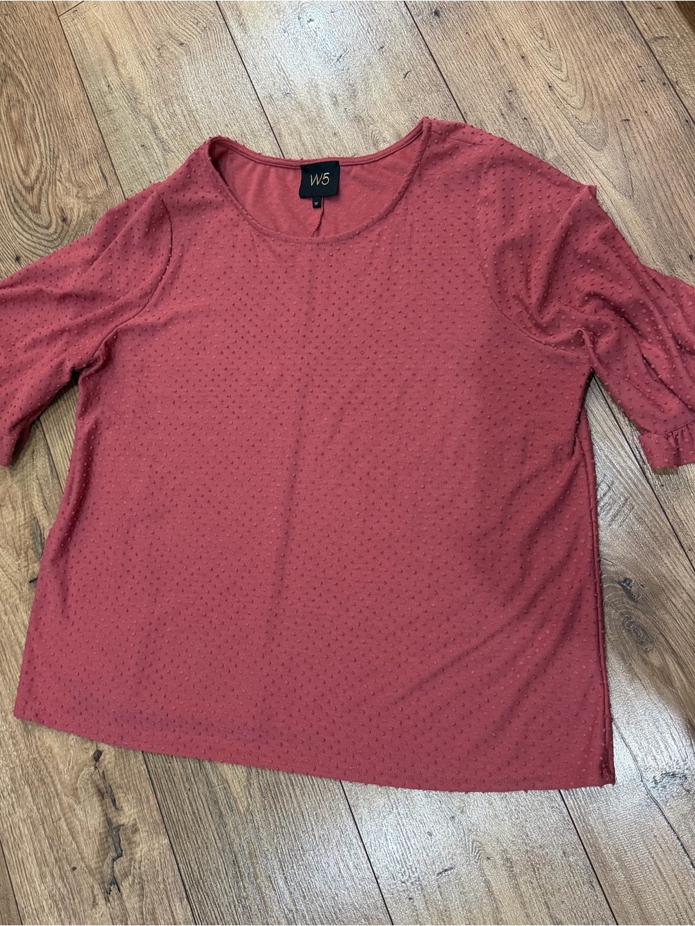 W5 Swiss Dot Ruffle Sleeve Top Size 1X Dusty Rose